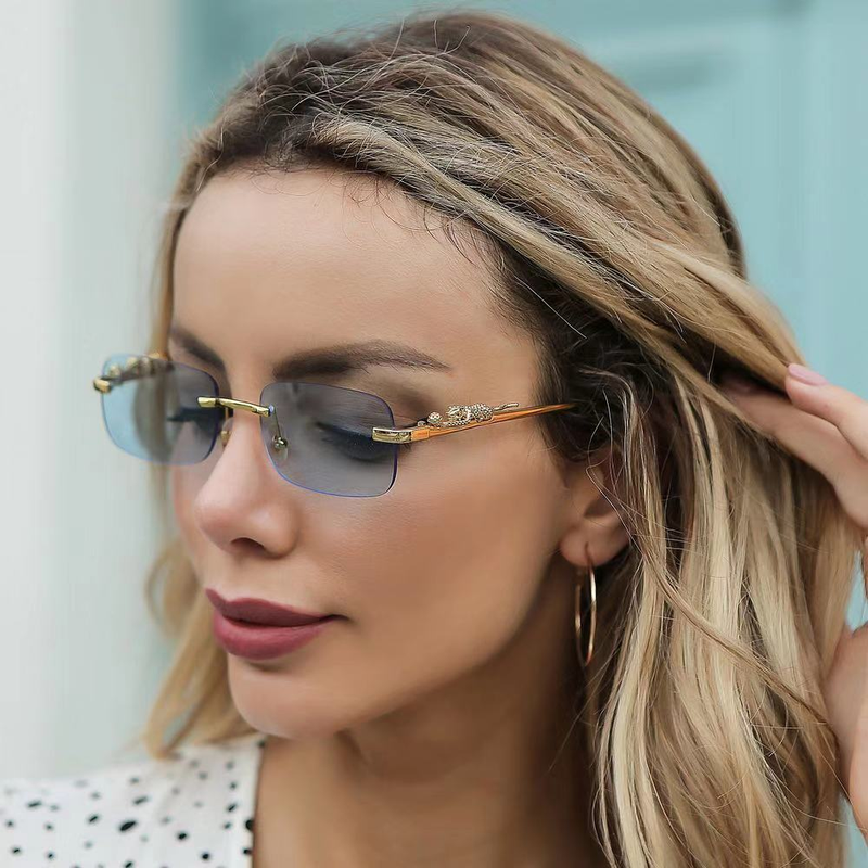 2023 New Hot Selling Cheetah Decorative Frameless Square Sunglasses for Women's Retro Metal Sunglasses Trend for Men's Glasses_voghion.com