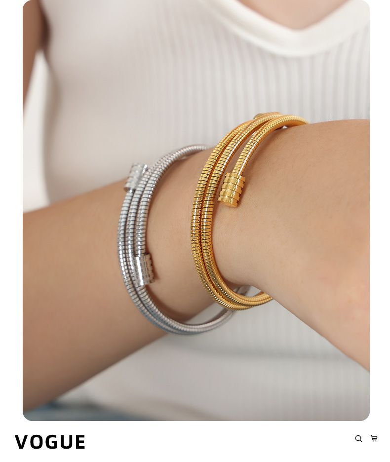 Simple Snake Bone Chain Multi-layer Stacked Fashionable Versatile Titanium Steel Gold-plated Bracelet Jewelry Women_voghion.com
