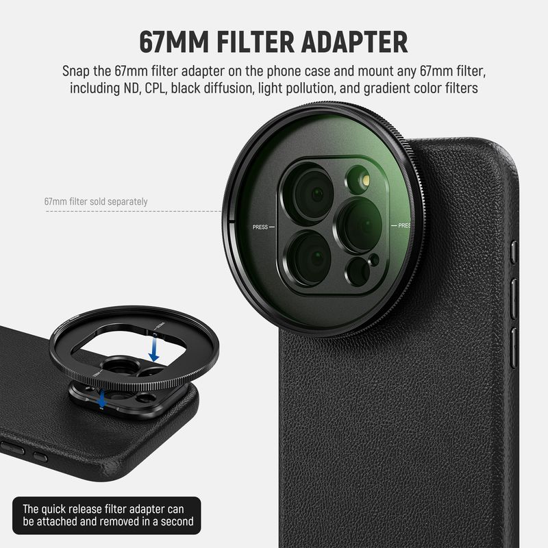 Neewer Phone für iPhone 16/15 Pro Max, TPU + PC-Schutzhülle für hohe Beanspruchung mit 17-mm-Objektiv-Rückplatte, Leder-Telefonkäfig_voghion.com