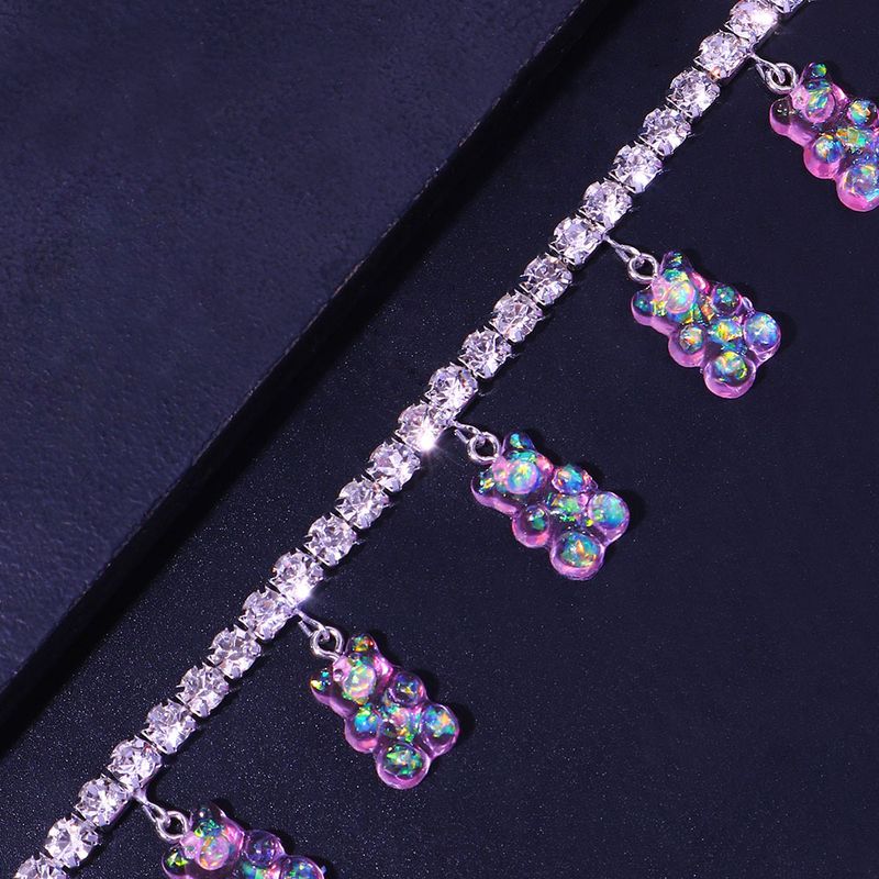 Populært ankelkjede med harpiksbjørn og rhinestone-anheng til kvinner, søt AB-fargerik bjørn og dameanheng_voghion.com