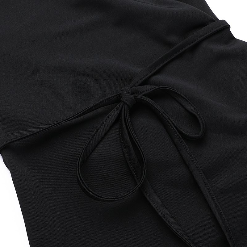 XY24158 Été 2024 Nouvelle robe longue coupe slim avec taille cintrée sexy, manches courtes torsadées et fendues_voghion.com