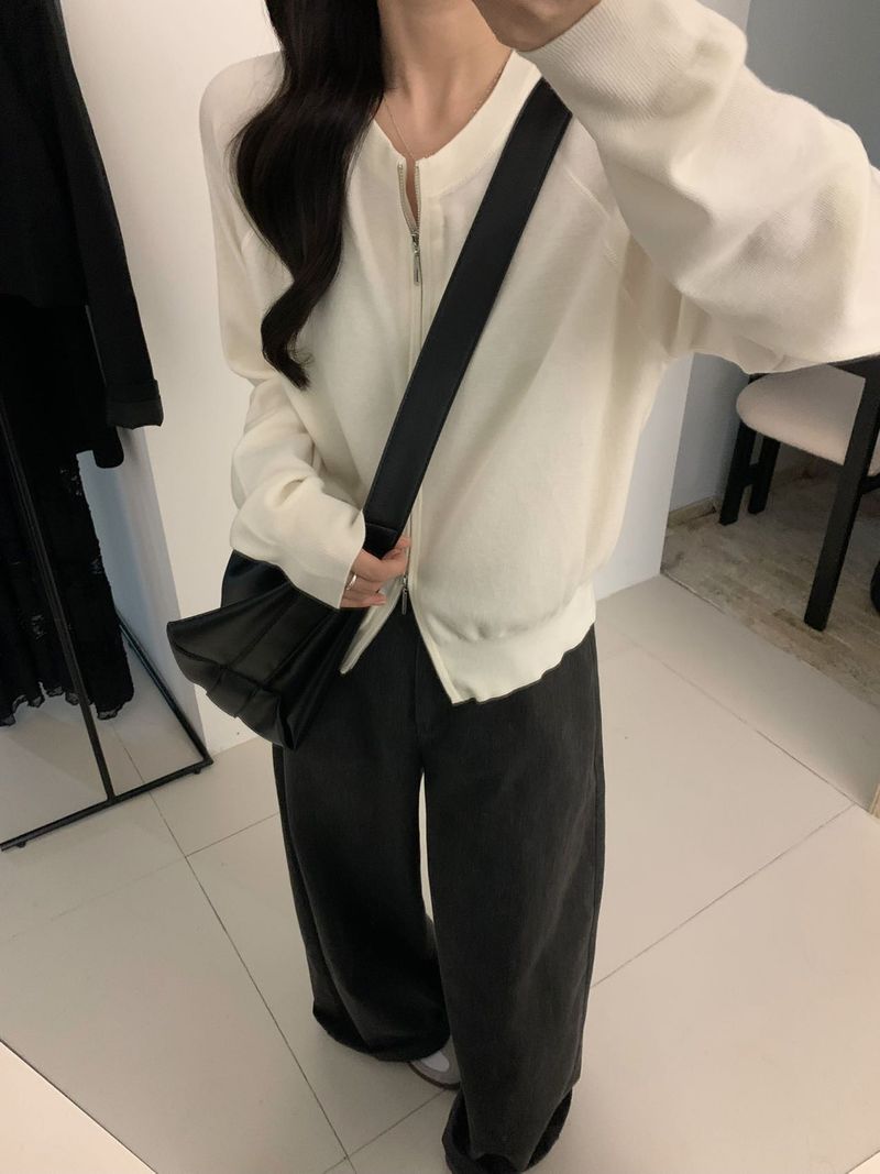 Women's Oversized Zip-Up Knit Cardigan With Dual Zippers - Soft Long Sleeve Casual Sweater For Everyday Comfort_voghion.com