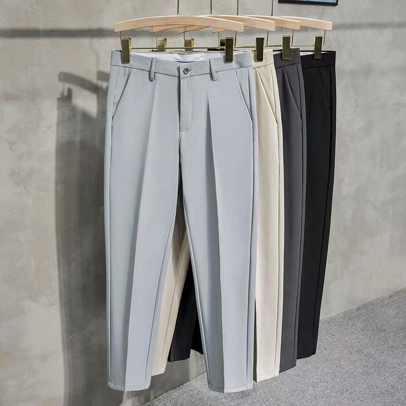 Pantaloni da uomo di design con lo stile di Hong Kong che entra nella moda, pantaloni a gamba dritta per la perdita di peso, pantaloni western drappeggiati casual e alla moda._voghion.com