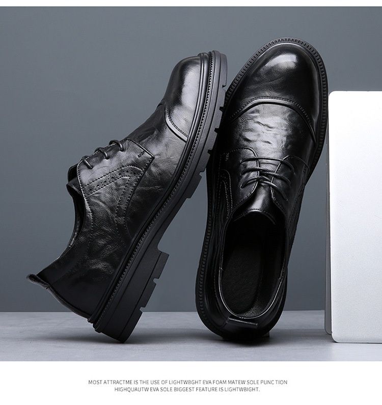 Voyage Business Formal British Round Toe Derby Genuine Leather Casual Lace-up Men's Breathable Groom Wedding Shoes Men_voghion.com