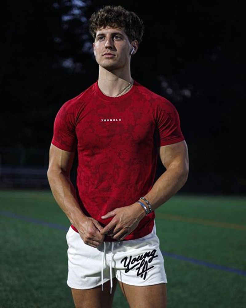 Men's Clothing Men's T Shirt Summer New Sports Fitness Tights Camouflage Quick Drying Breathable Stretch Short Sleeves Black_voghion.com