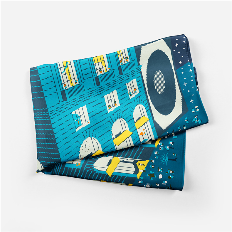 2024 Autumn/Winter New Building Printed Women's Small Square Fashion Simulation Silk Scarf_voghion.com