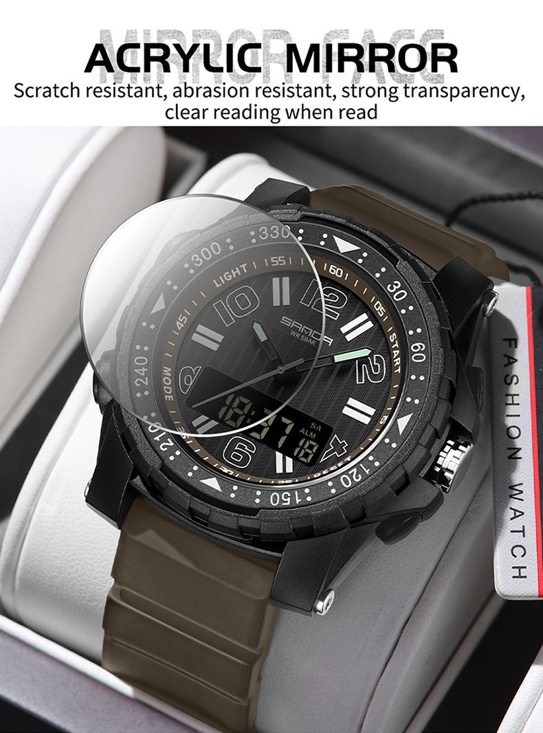 Elegante reloj digital de doble pantalla con luz nocturna y resistente al agua: reloj multifuncional para estudiantes, para hombres y mujeres. Reloj electrónico de doble pantalla._voghion.com