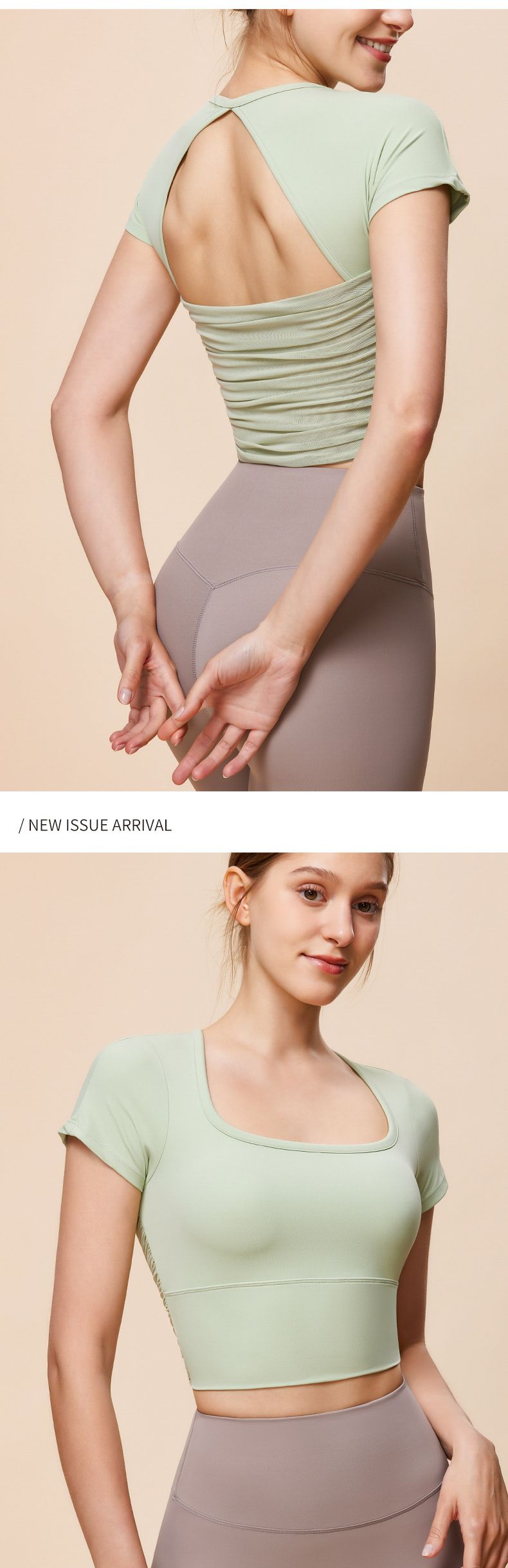New Minimalist Round Neck Sports Yoga Short Sleeved Beautiful Back Mesh Moisture Wicking T-shirt For Running And_voghion.com