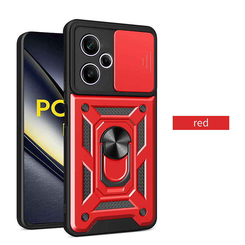 Carcasă de protecție pentru cameră glisantă X7 X6 X5 X3 NFC X4 GT cu inel magnetic și suport pentru telefon pentru Poco F6 F5 M6 Pro_voghion.com