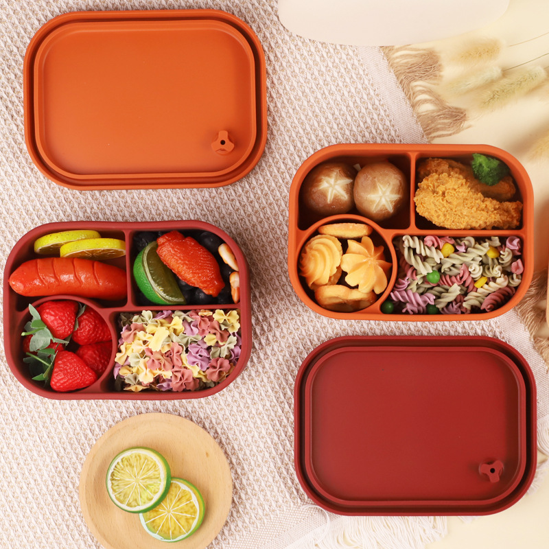 Contenitore per il pranzo quadrato con griglia in silicone per uso alimentare, contenitore per il pranzo per la conservazione degli studenti, contenitore per il pranzo con riscaldamento del forno a microonde, contenitore Bento isolante_voghion.com