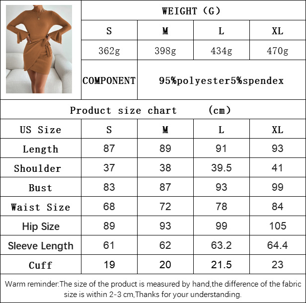 Damen dünnes Rundhals-Taschen-Hüft-Waffel-Langarm-Sexy-A-Linien-Kleid_voghion.com