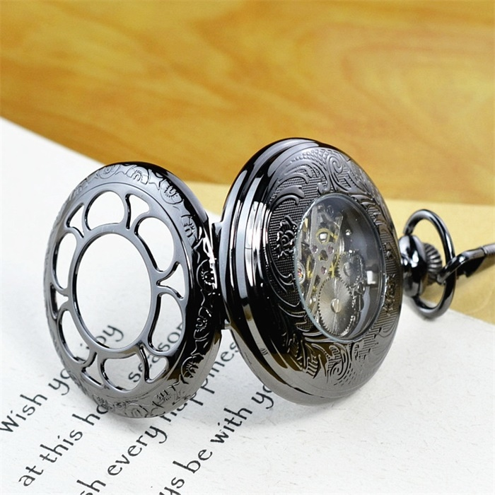 Vintage transparant zakhorloge met holle achterkant clamshell student Heren en dames Mechanisch uurwerk Geromaniseerd handmatig mechanisch herenzakhorloge_voghion.com