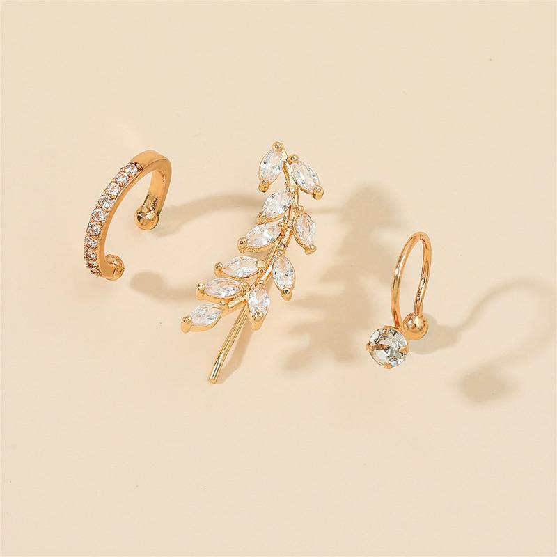 Einfaches Set mit kleinen Diamant-Ohrclips mit Stern, Blatt, Blume, Sonnenblume, geometrischen Perlen und Zirkonia ohne Ohrlöcher_voghion.com