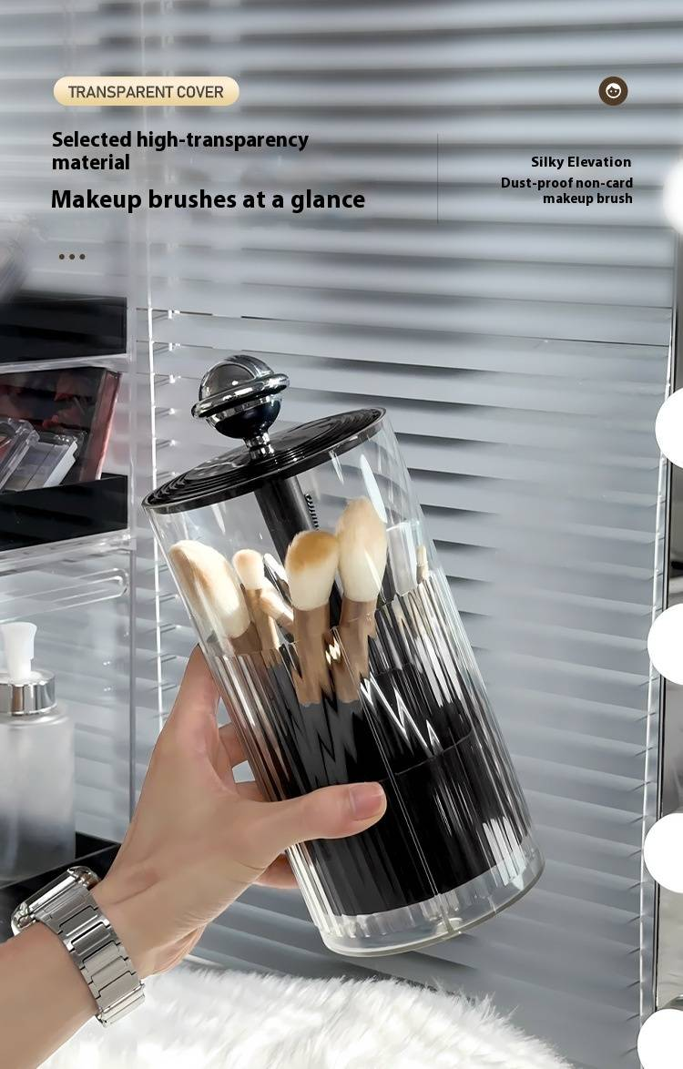 Automatisch aufsteigender Make-up-Pinselhalter mit staubdichter Abdeckung – Stilvoller Kosmetik-Organizer für Pinsel und Stifte, Schreibtisch-Aufbewahrungsbox_voghion.com