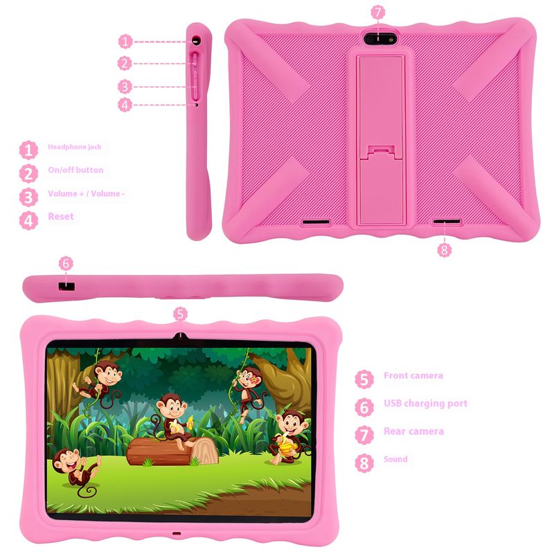 10,1-Zoll-Android-Tablet für Kinder mit zwei Kameras, 4G-Telefonie und Kindersicherung – 32 GB Speicher, Octa-Core-Prozessor, GPS, Bluetooth – Pink und Blau_voghion.com