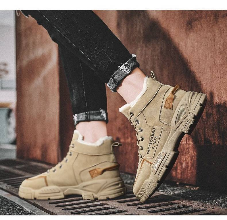 Bottes de travail d'hiver montantes pour homme, chaussures décontractées avec doublure polaire et semelle en caoutchouc antidérapante et imperméable pour la randonnée en plein air._voghion.com