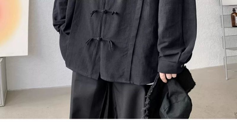 New Chinese Long Sleeved Shirt With Button Closure For Men's Spring And Autumn Designs, Oversized Tang Style Shirt,_voghion.com