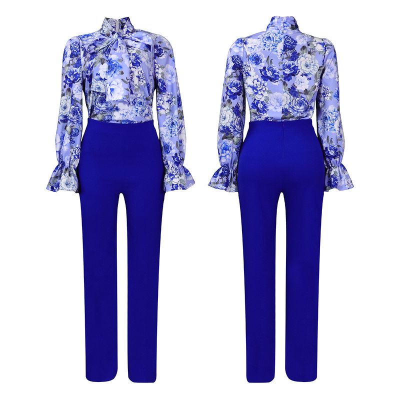 Dameskleding herfst en winter losse grote maten casual bedrukte shirts met lange mouwen wijde pijpen broeken cross border tweedelige set_voghion.com