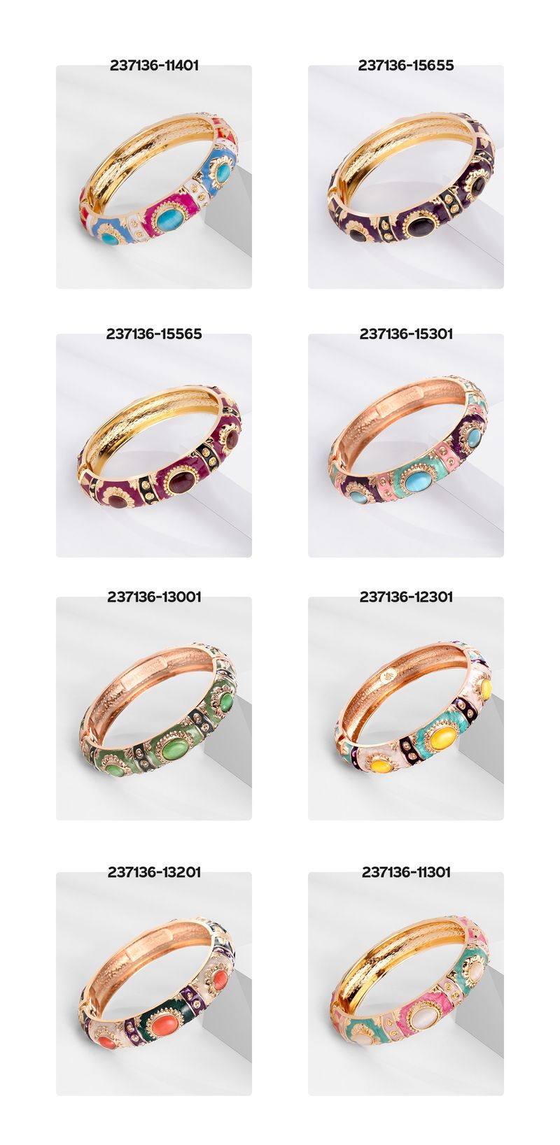 Bracciale in lega smaltata con pietre colorate in stile bohémien, stile retrò, con occhio di gatto._voghion.com