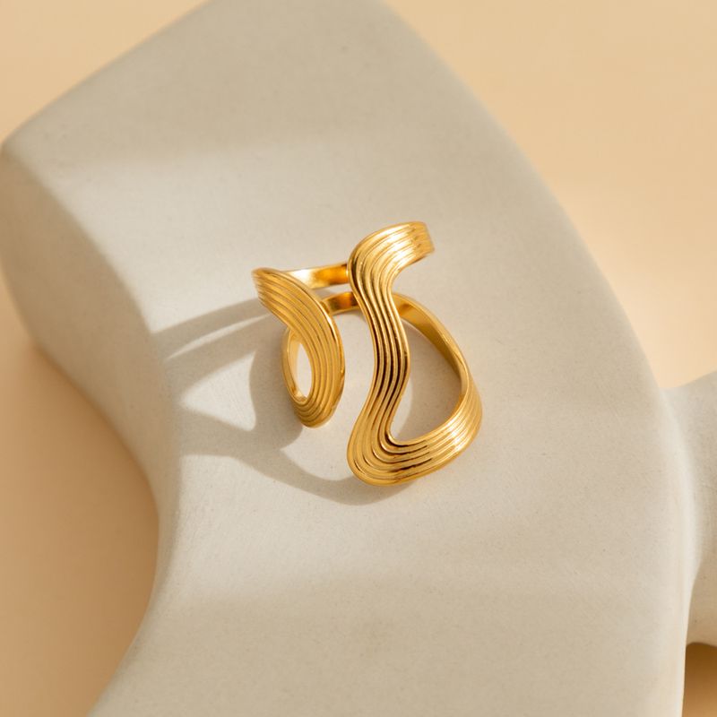INS Stijlvol Ontwerp Sense Niche Minimalistisch Goud Roestvrij Staal Dubbellaags S-vormige Open Ring Sieraden Voor Vrouwen_voghion.com