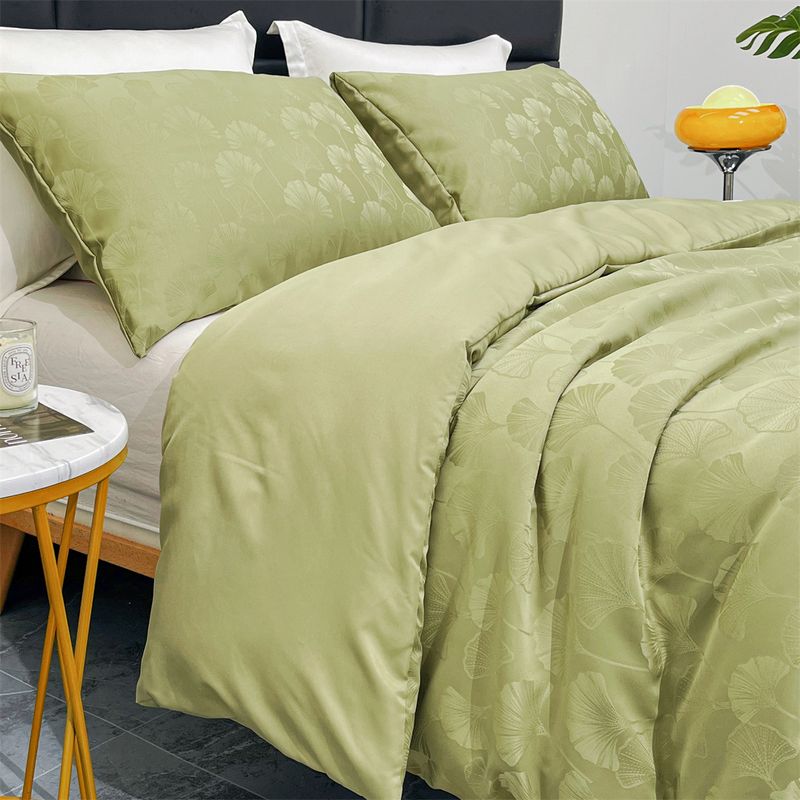Parure de lit 3 pièces avec housse de couette et taie d'oreiller en jacquard, légère et luxueuse, style artisanal brillant_voghion.com