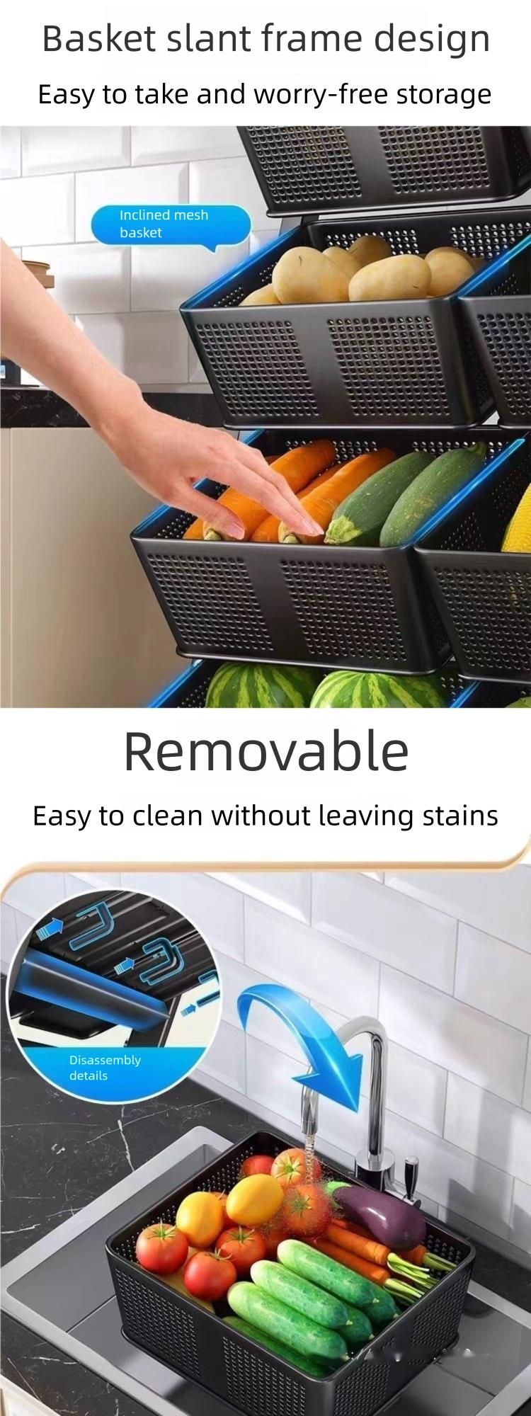 Kitchen Floor-Standing Multi-Layer Household Trolley Snack Basket Fruit And Vegetable Storage Rack_voghion.com