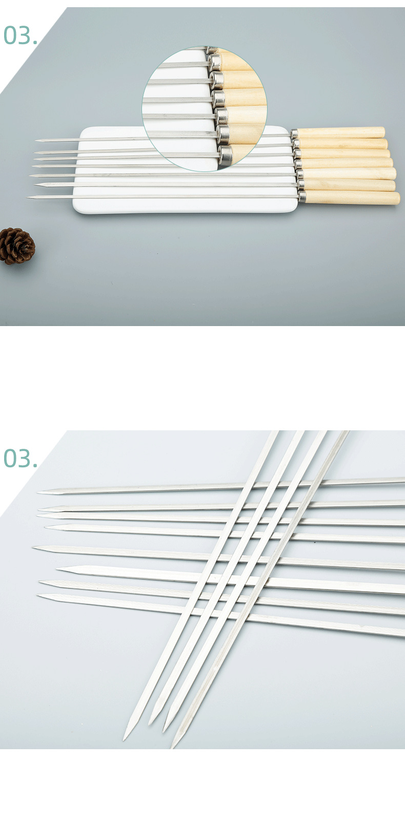 Edelstahl Holzgriff Barbecue Spieeler Barbecue Nadel Holz Schäffern Spiele Ronn Spiele flaach Spiele Eisen Spiele Grill Tools_voghion.com