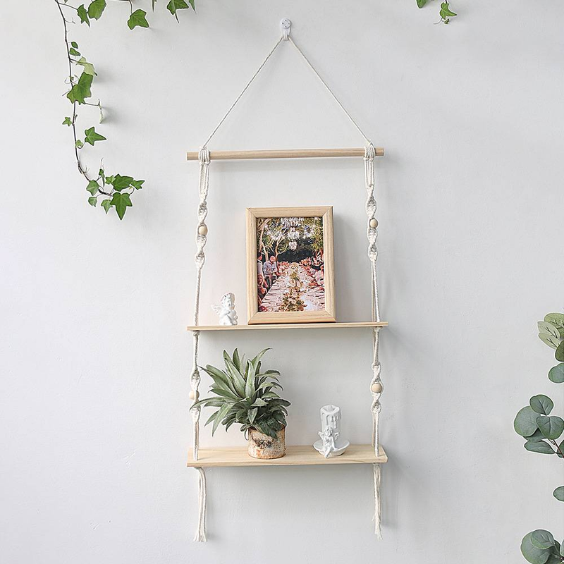 Bohemian style hand-woven rack tapestry wall decoration shelf flower basket bracket ins homestay decoration_voghion.com