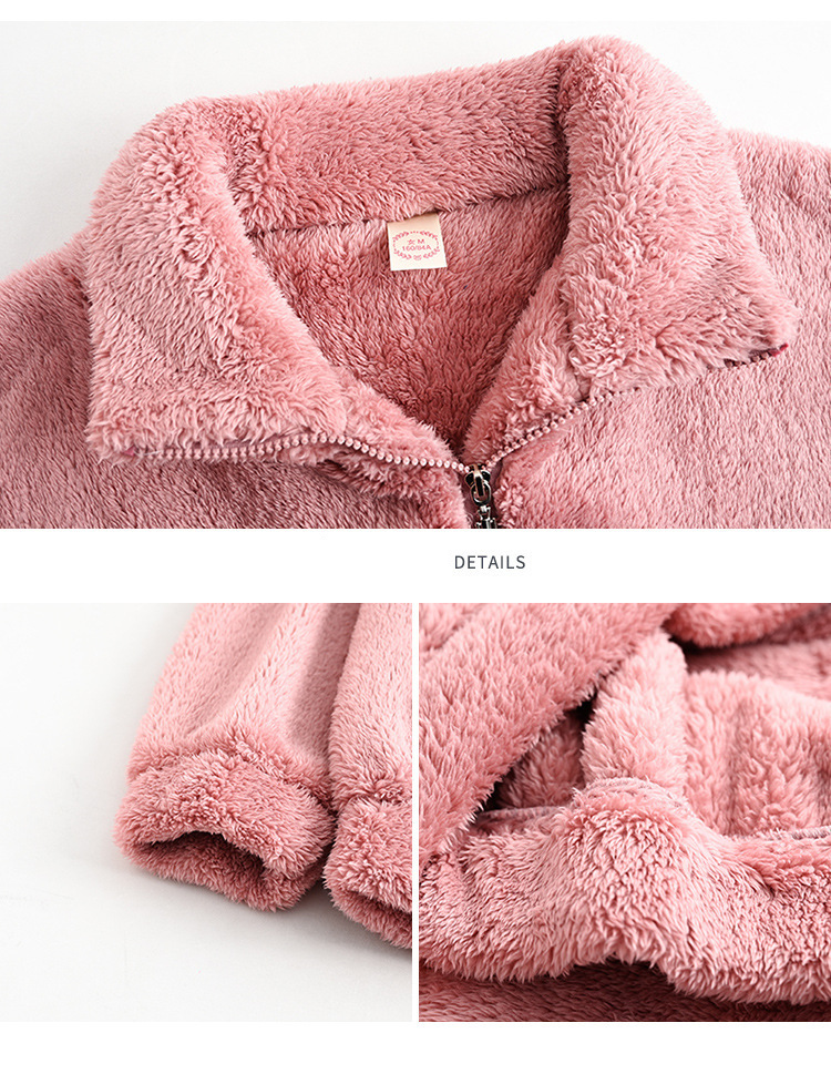 Coral Fleece Pajamas Women Winter Plus Velvet Thickened Stand Collar Zipper Flannel Autumn and Winter Style Can Be Worn as Home Clothes Set_voghion.com