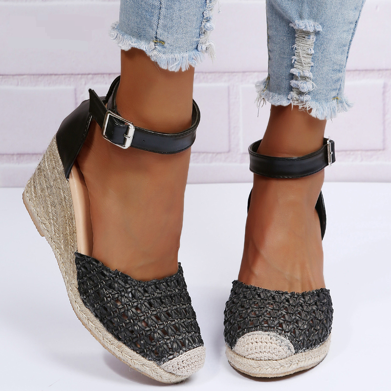 Women's Shoes Spring And Summer New Large Size Braided Rope Wedge Sandals_voghion.com