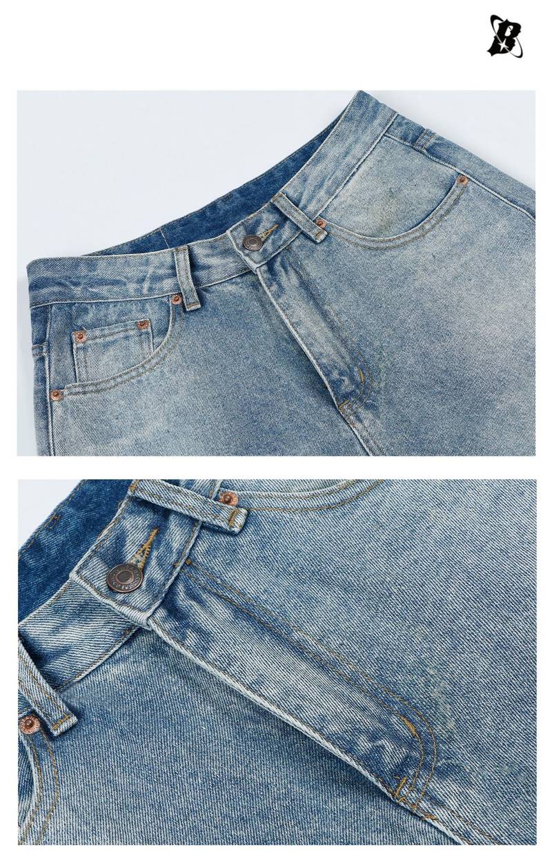 Herrenbekleidung Retro Vintage Washed Jeans Männer und Frauen Lose Baggy Wide Leg Clean Fit Hosen Trendy Marke_voghion.com