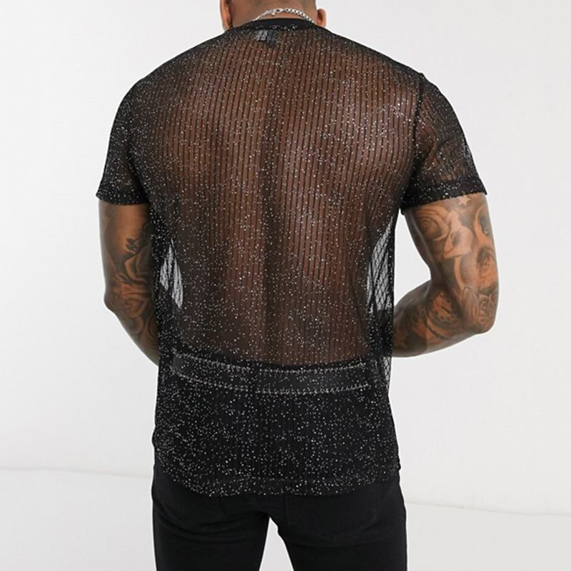 New See-through, Breathable, Thin And Fashionable Nightclub Party Base Layer Tulle Men's T-shirt_voghion.com