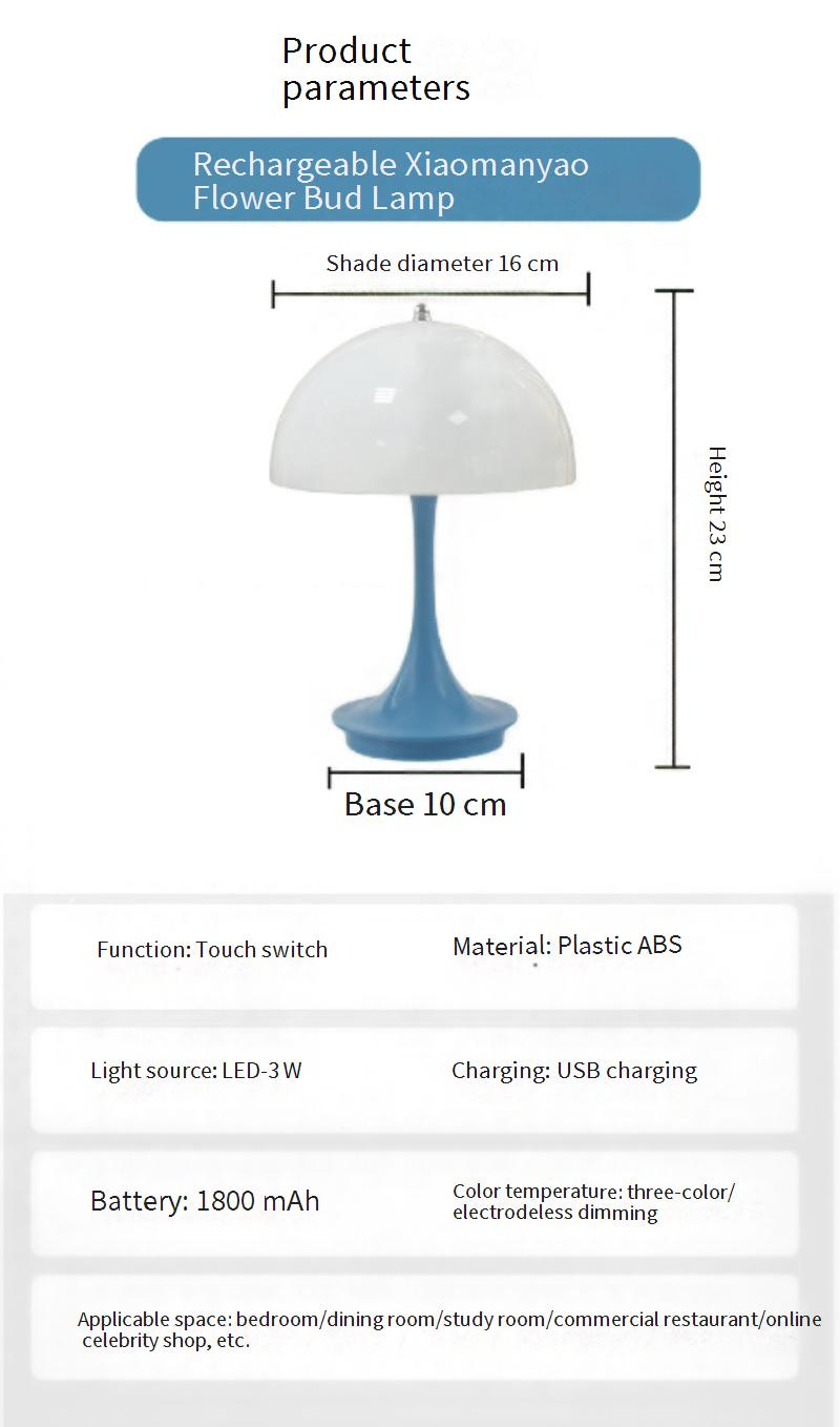 Lámpara de mesa con forma de hongo - Luz nocturna con capullo floral y batería recargable por USB, LED blanco cálido regulable para dormitorio, bar y restaurante._voghion.com