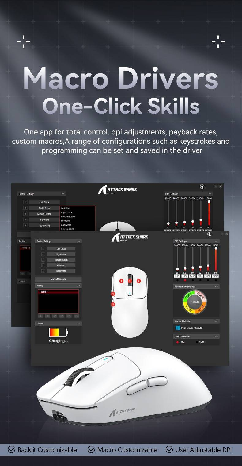 Attack Shark X3 Lightweight Wireless Gaming Mouse With Tri-Mode 2.4G/USB-C Wired/Bluetooth Up To 26K DPI PAW3395 Optical Sensor,5 Programmable Buttons_voghion.com