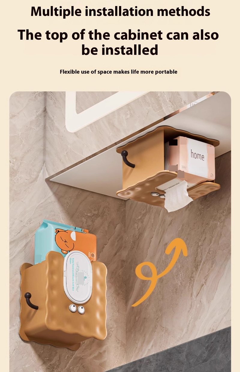 SquarePants Wall-Mounted Wet Wipes Holder – Large Opening Waterproof Tissue Box For Bathroom & Kitchen (Brown, PP Material)_voghion.com