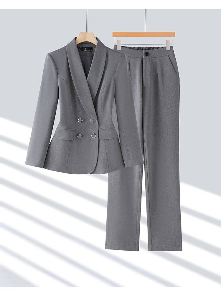 Khakifarbenes Anzug-Set für Damen – Professioneller Blazer und Hose für die Büroarbeit, herbstliche Business-Kleidung mit Stretch-Komfort_voghion.com