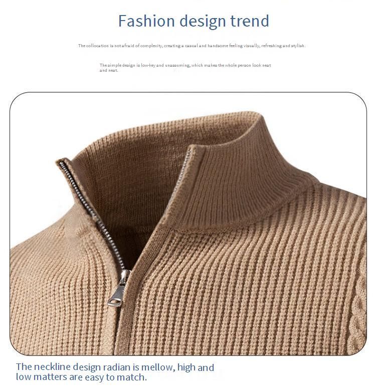 Men's Thick Knit Half-Zip Sweater - Oversized Casual Pullover For Autumn & Winter - Breathable Stretch Fabric (M-4XL, Multiple Colors)_voghion.com