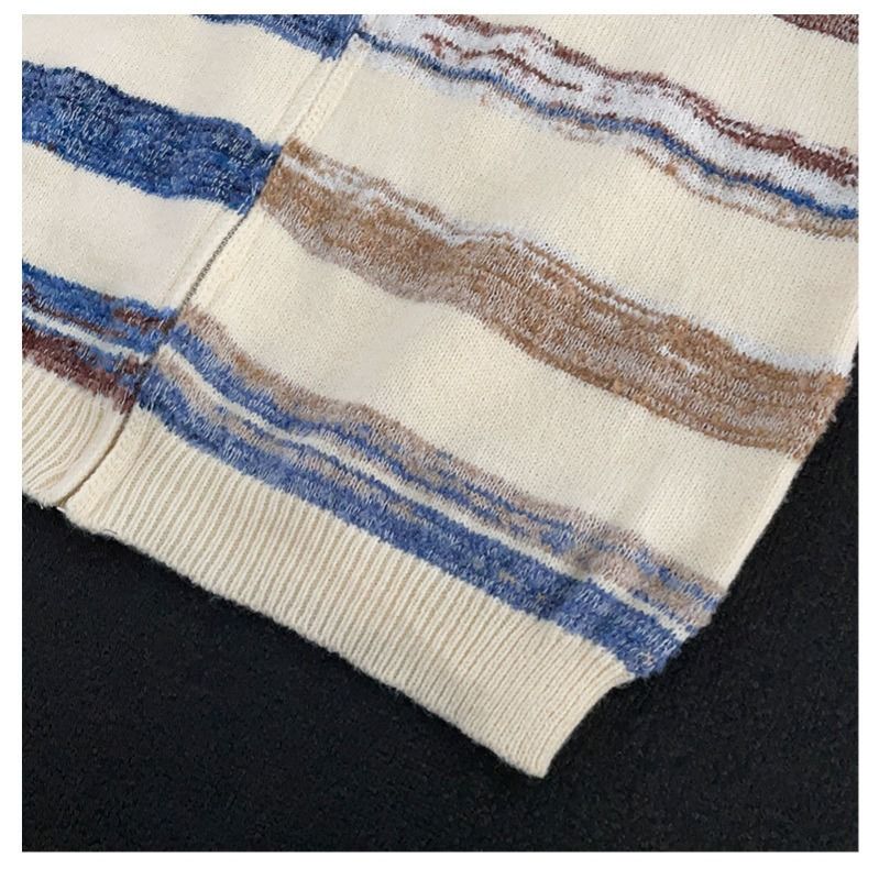 Retro Çizgili Fermuarlı Hırka - Renk Bloklu Yaka ve Vintage Amerikan Estetiğiyle Unisex Sonbahar Örgüsü_voghion.com