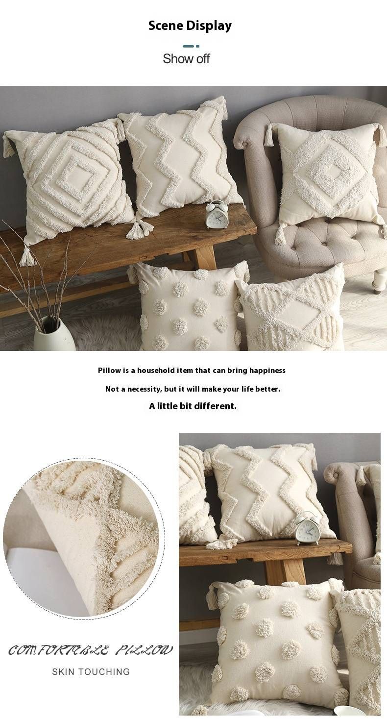 Hemo French Boho Kissenbezug-Set – getufteter Kissenbezug mit/ohne Einsatz (45 x 45 cm/30 x 50 cm, Poly-Baumwoll-Mischgewebe, 12 Muster)_voghion.com