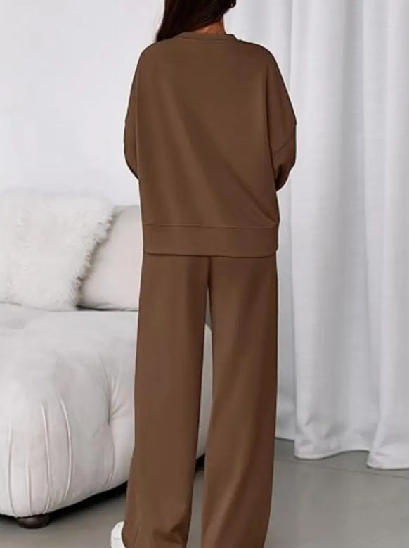 Women's Casual Long Sleeve Lounge Set - Soft Knit Tracksuit With 3d Effect (Brown, S-Xxl) Fashion Trends_voghion.com
