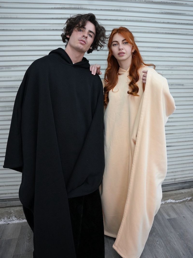 Unisex Punk Style Hooded Button-Up Wool Cape Coat For Fall & Winter, Oversized Loose Fit, Gothic Fashion Outerwear_voghion.com