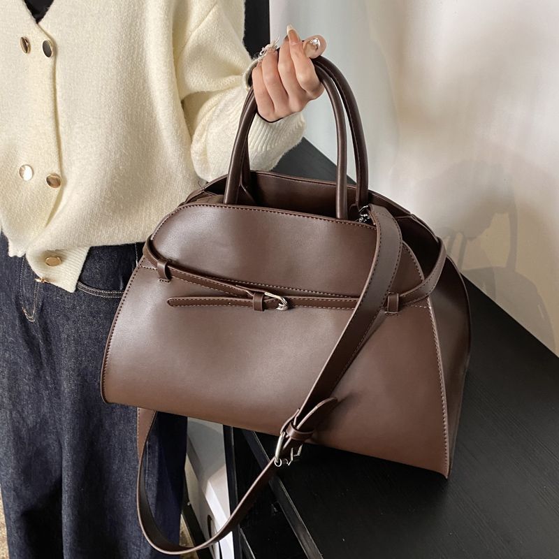 2025 New Brown Women's Travel Tote Bag Casual Belted Design Commuter Handbag Large Capacity_voghion.com