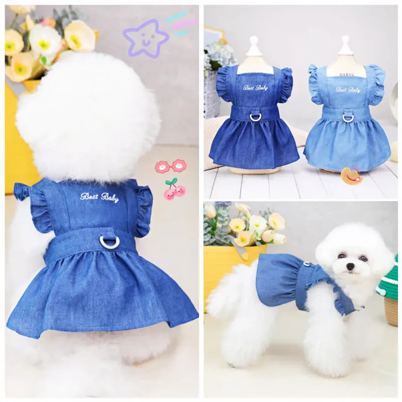 Spring-summer Dress Small Dogs, Dog Clothes, Denim Dresses With Embroidered Letters Puppies, Strap Skirts, For By PawParty Store_voghion.com
