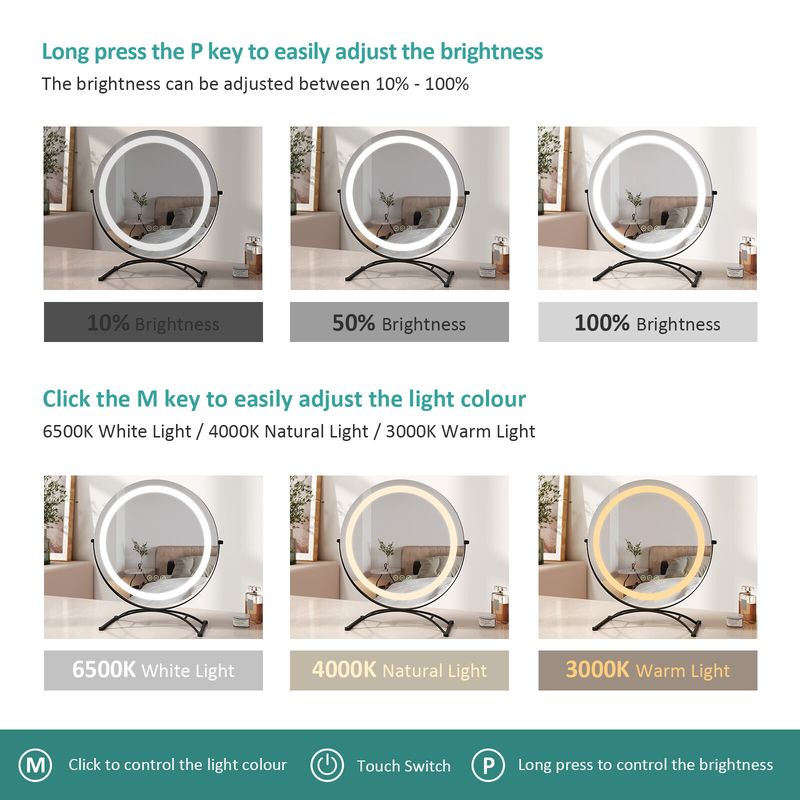 EMKE Round LED Hollywood Vanity Makeup Mirror Dressing Table Mirror Light Up_voghion.com