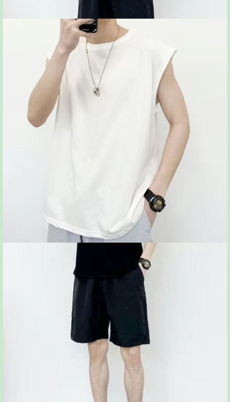 2023 Estate Sottile Trendy Edizione Coreana Studente Casual Canotta Due Pezzi Pantaloncini di Seta Ghiaccio Uomo Set 12_voghion.com