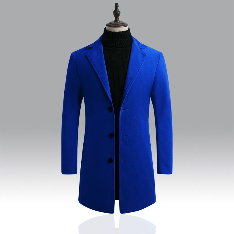 Autumn Winter New Wool Korean Style Slim Fit Mid-Length Trench Woolen Material Jacket Men's Coat_voghion.com