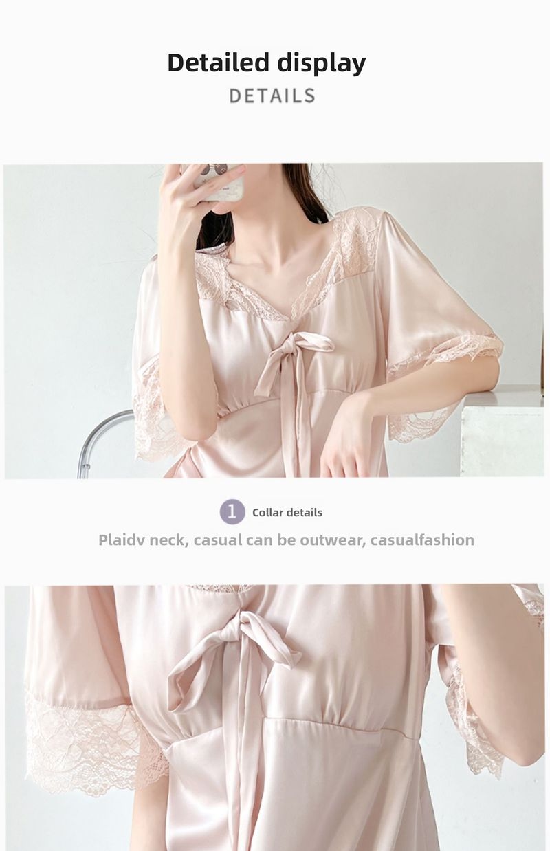 Eleganza frizzante! Abito da notte in seta ghiacciata a mezza manica con fiocco, imbottiture per il petto e tessuto sottile_voghion.com