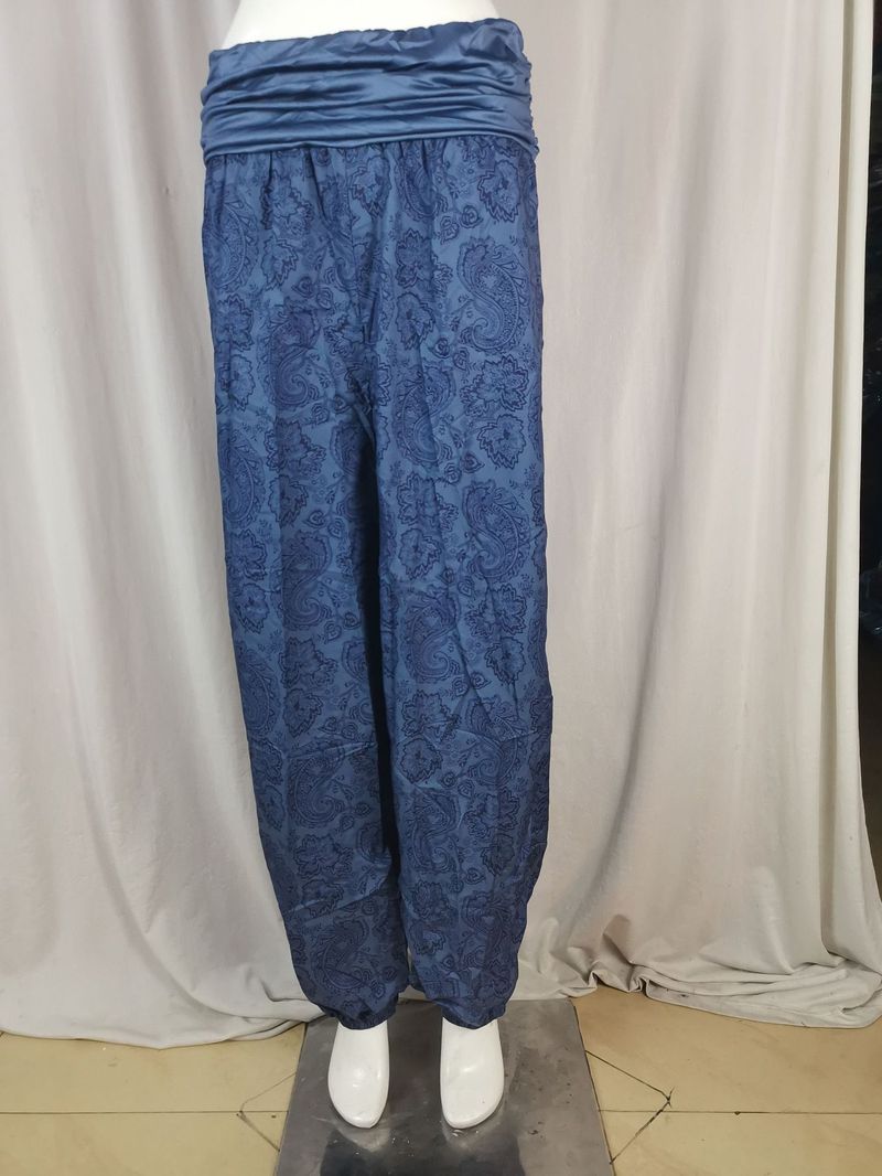 Roupas femininas Impressão digital Calças longas e largas Calças casuais Calças harém_voghion.com