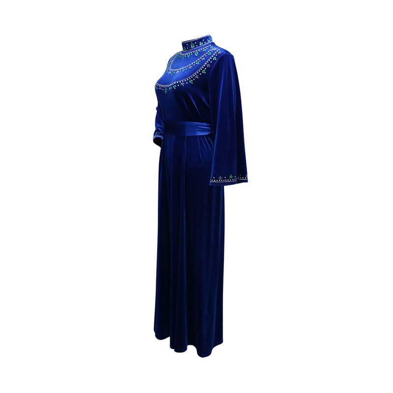 Women's Clothing Abaya Robe Velvet Zipper Green Water Drop Diamond Dress_voghion.com