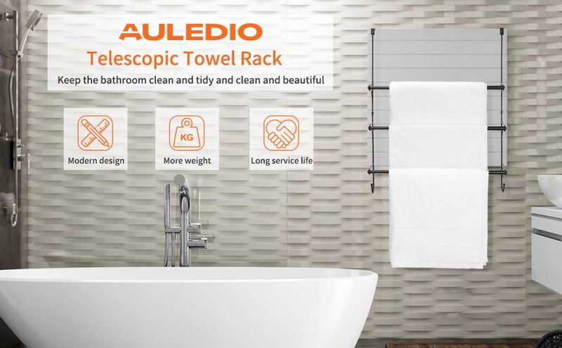 Auledio Adjustable Over The Door Triple Towel Rack With Hooks,Black_voghion.com